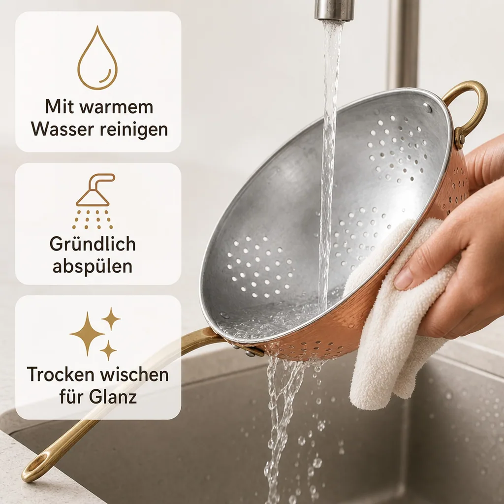 Sieb, Kupfersieb - mit verzinnter Innenseite enthält einen Messinggriff, Durchmesser: 24 cm