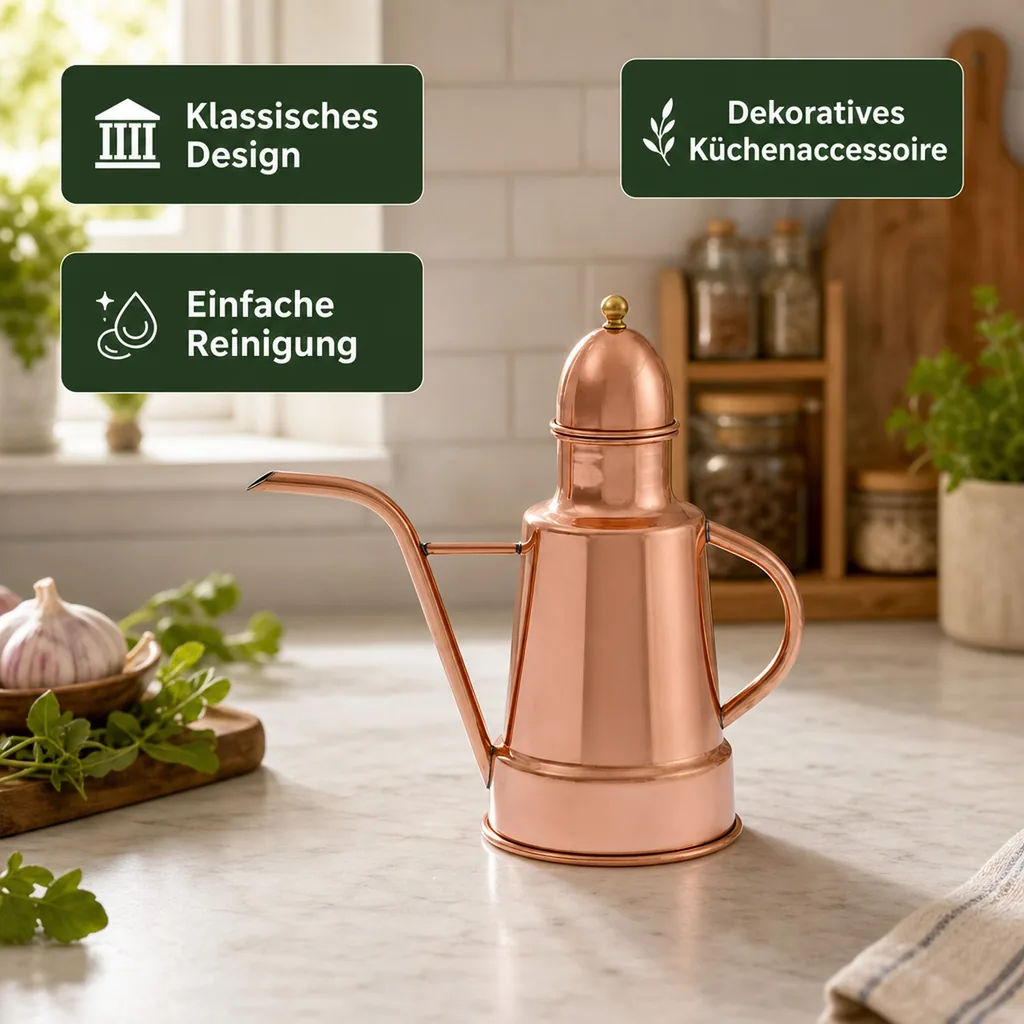 Ölspender, Ölflasche aus Kupfer und Messing, 1 Liter