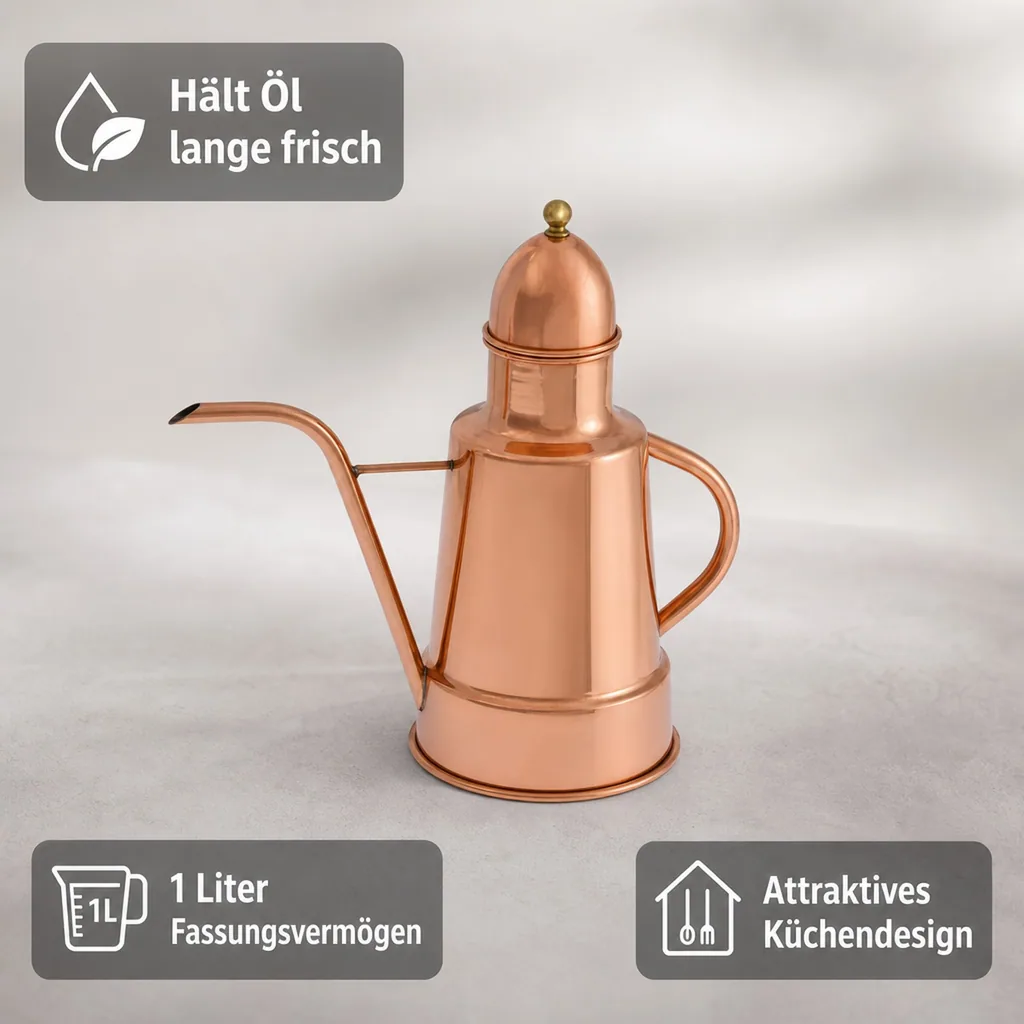 Ölspender, Ölflasche aus Kupfer und Messing, 1 Liter