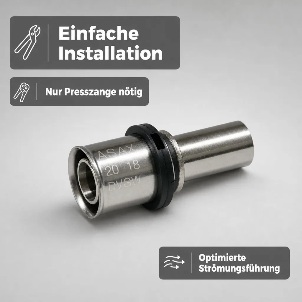 Pressfitting Kupferrohr, 20 x 18 mm, Übergang, vernickelt, DVGW