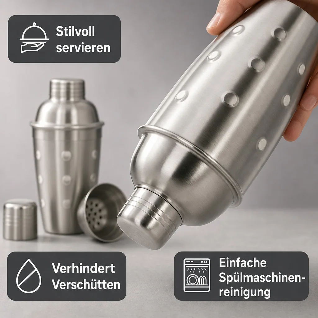 Cocktail shaker 3tlg. - Edelstahl mit Sieb - 500 ml.