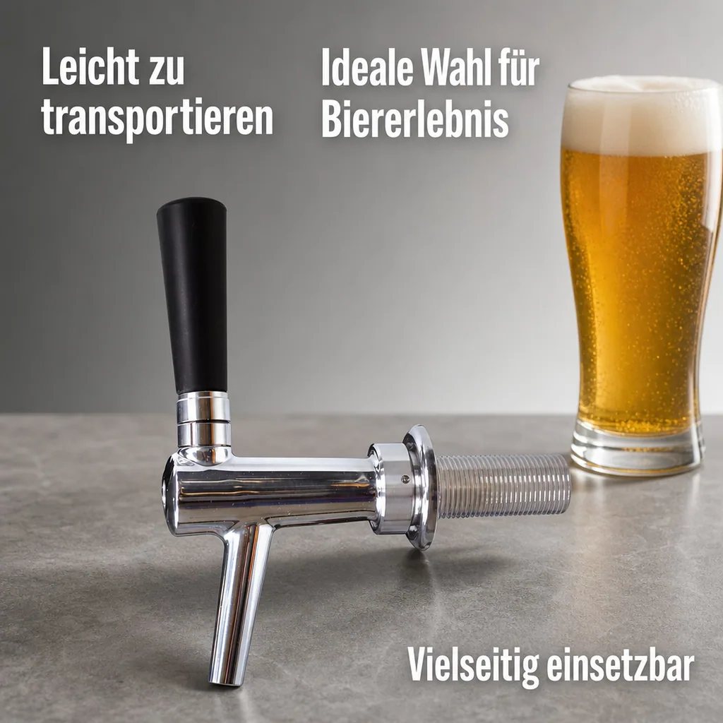 Zapfhahn, Bierzapfhahn, Schankhahn, Kolbenschankhahn aus Chromnickelstahl, Modell - C-TAP, NW 7mm, Poliert, Gewindelänge: 55 mm