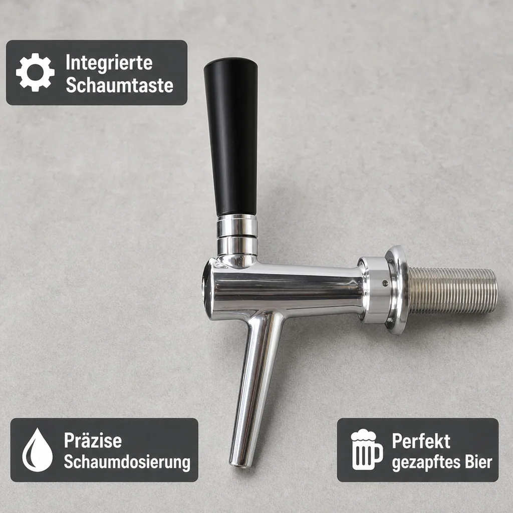 Zapfhahn, Bierzapfhahn, Schankhahn, Kolbenschankhahn aus Chromnickelstahl, Modell - C-TAP, NW 7mm, Poliert, Gewindelänge: 55 mm