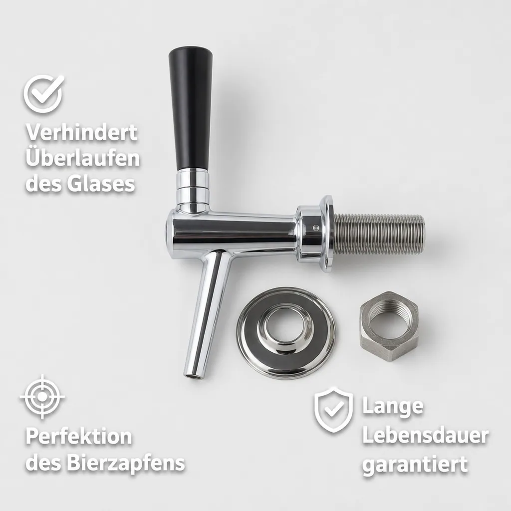 Zapfhahn, Bierzapfhahn, Schankhahn, Kolbenschankhahn aus Chromnickelstahl, Modell - C-TAP, NW 7mm, Poliert, Gewindelänge: 55 mm