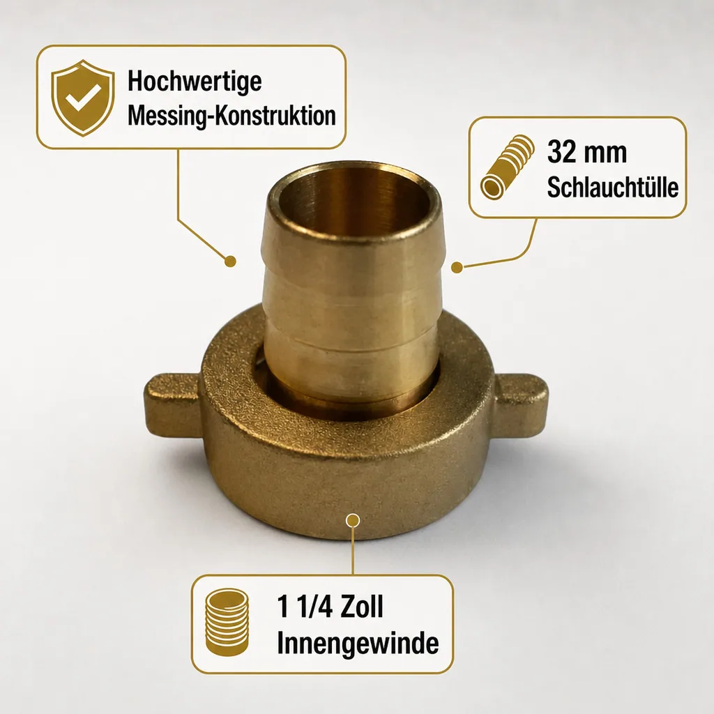 Schlauchverschraubung Messing, 1 1/4 Zoll IG, 32 mm, 2-teilig