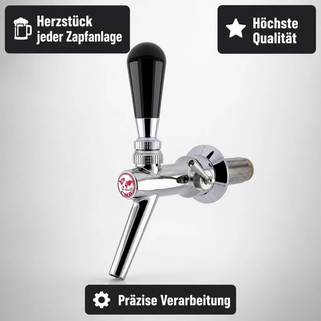 Zapfhahn, Kompensatorhahn, Bierzapfhahn, Schankhahn aus Chromnickelstahl, Modell - V10, Poliert, Gewindelänge: 55 mm