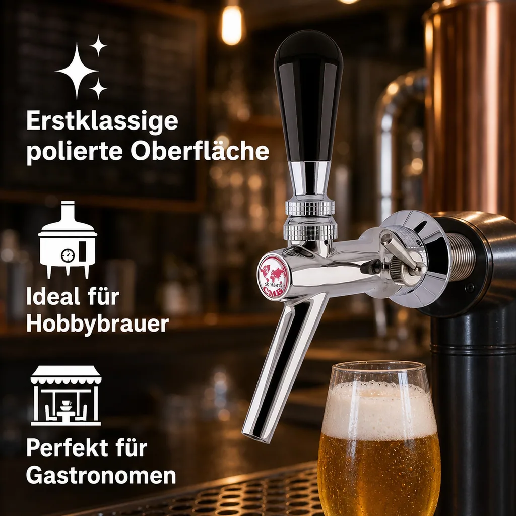 Zapfhahn, Kompensatorhahn, Bierzapfhahn, Schankhahn aus Chromnickelstahl, Modell - V10, Poliert, Gewindelänge: 55 mm