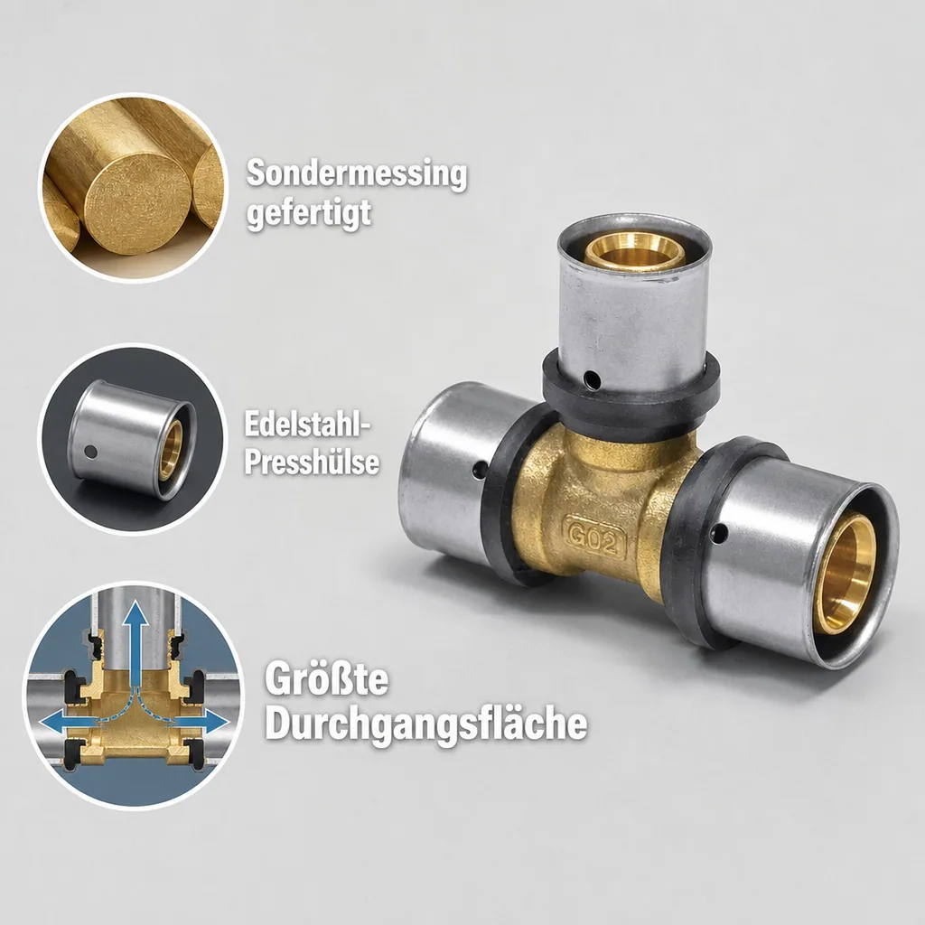 Pressfitting T-Stück Mitte reduziert 20 x 2 - 16 x 2 - 20 x 2