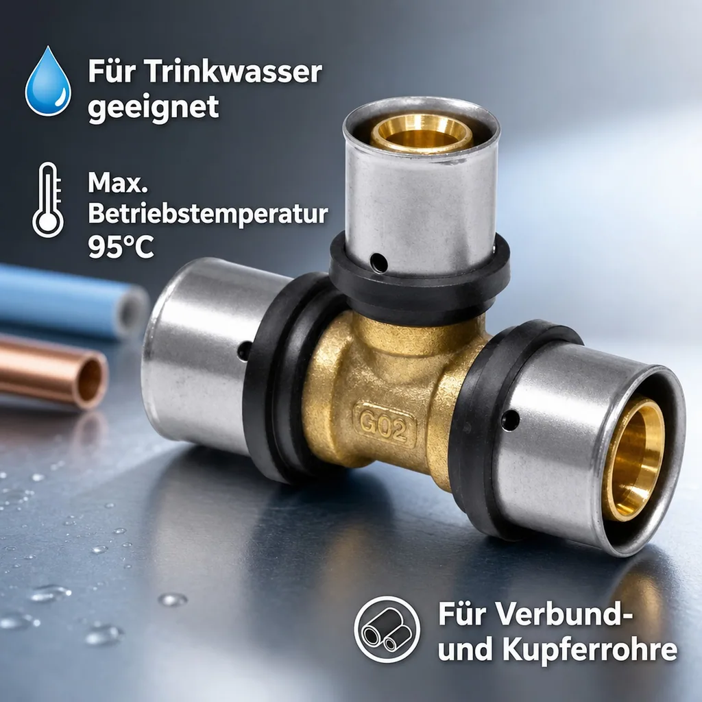 Pressfitting T-Stück Mitte reduziert 20 x 2 - 16 x 2 - 20 x 2