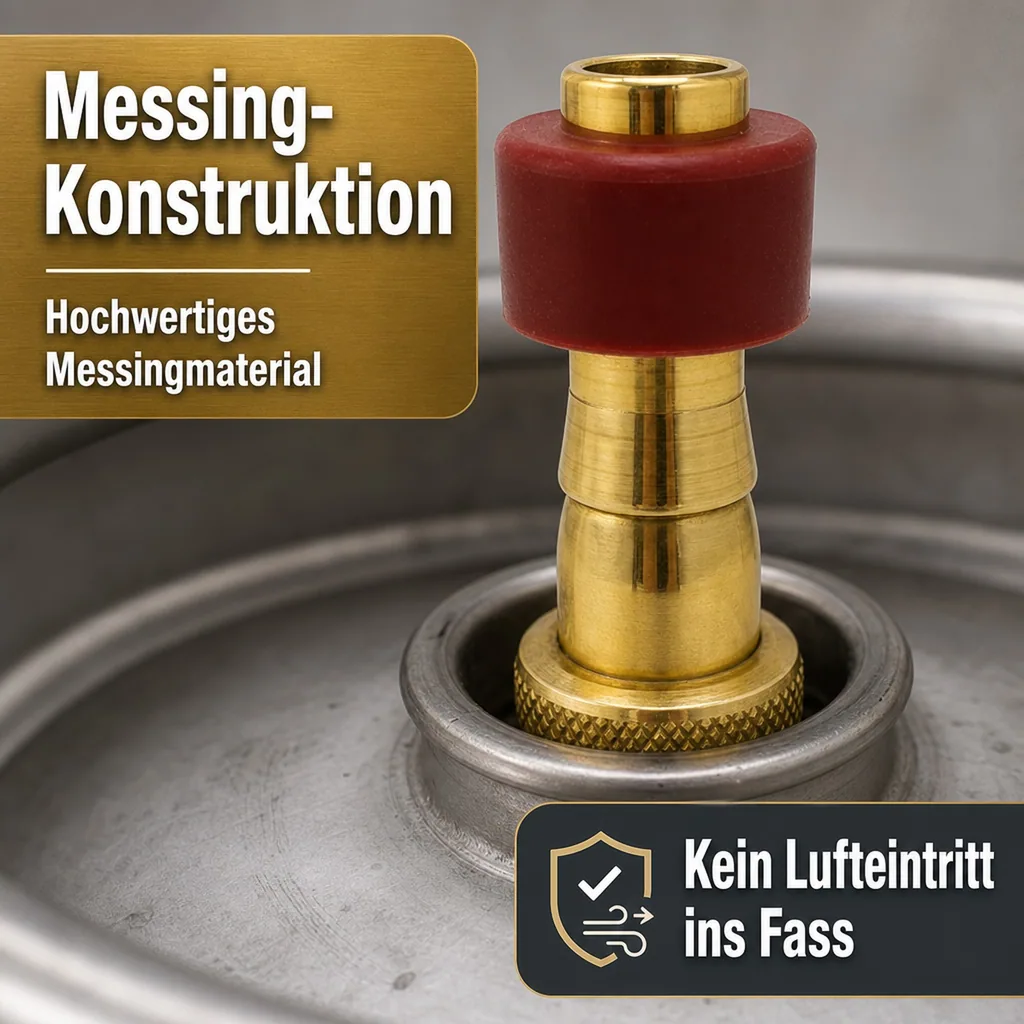Bierfasslüfter, Lüfter aus Messing mit Dichtung für Fässer mit Spundloch