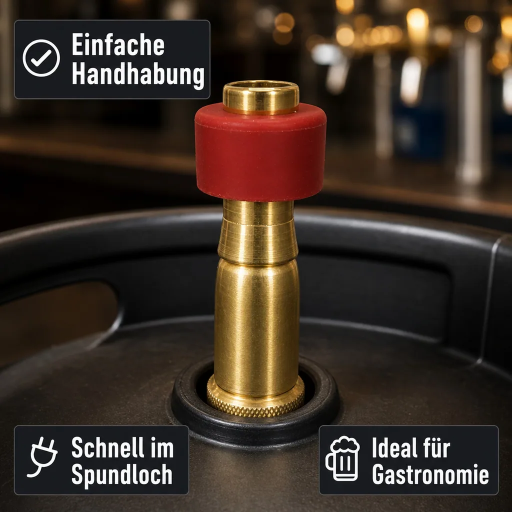 Bierfasslüfter, Lüfter aus Messing mit Dichtung für Fässer mit Spundloch