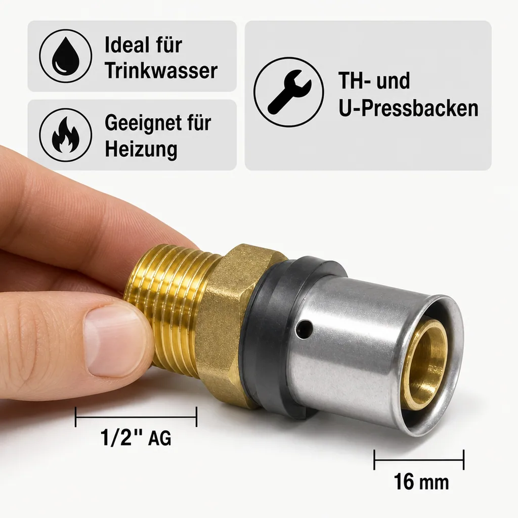 Pressfitting Kupplung 16mm x 1/2 Zoll AG, Verbundrohr Fitting kaufen