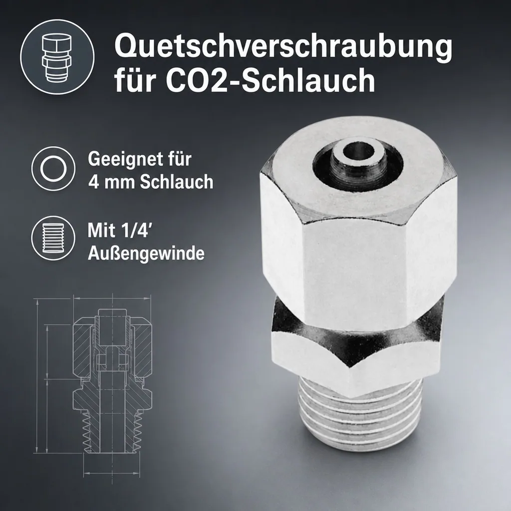 Quetschverschraubung, Compression fitting - für CO2-Schlauch 4 mm NW