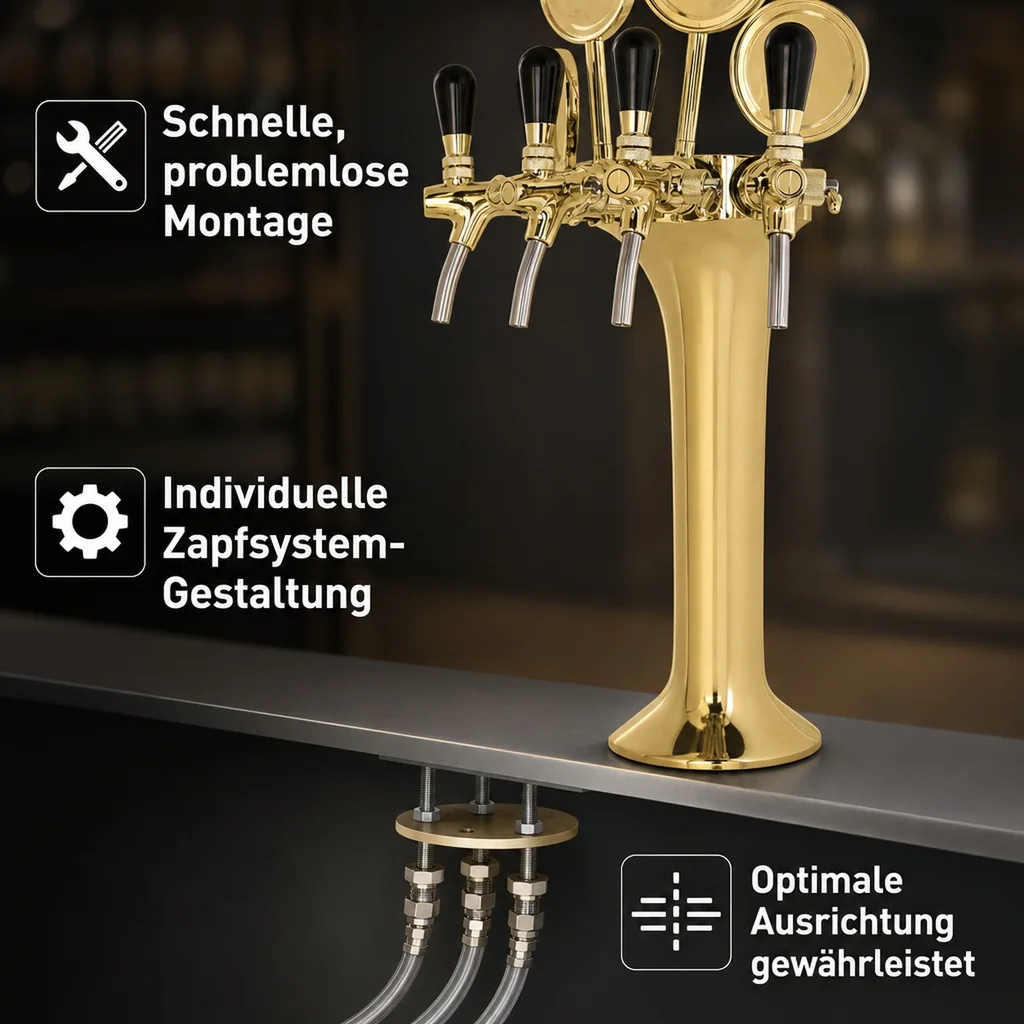 Schanksäule, Bierzapfsäule 4-leitig - Elegante & Hochwertige für Bars & Restaurants, "Topp-Qualität!"
