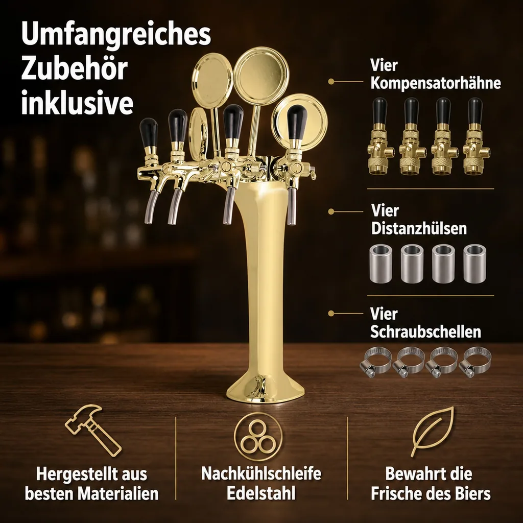 Schanksäule, Bierzapfsäule 4-leitig - Elegante & Hochwertige für Bars & Restaurants, "Topp-Qualität!"