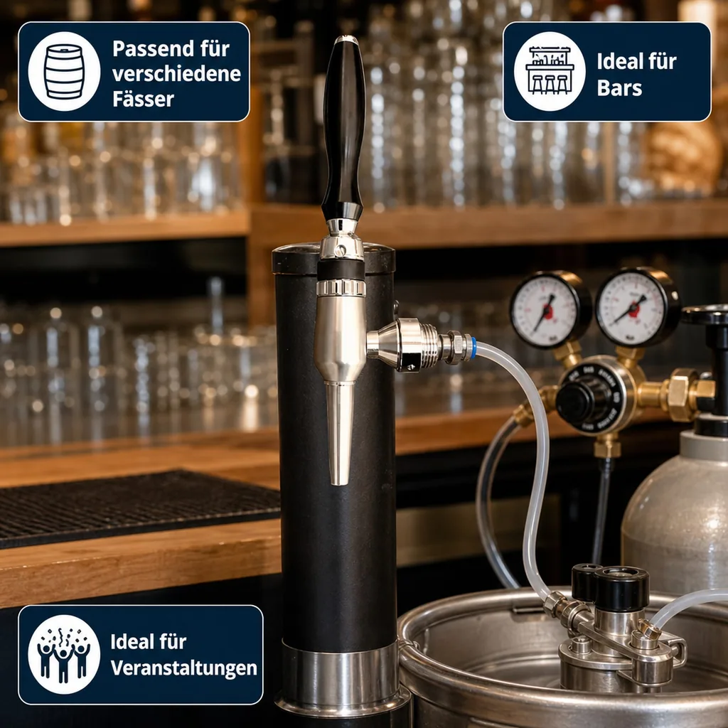 Bierzapfhahn, Kompensatorhahn Nordic - aus satiniertem stahl ohne kompensatorschaft 5/8" + starke düse, Gewindelänge: 35 mm