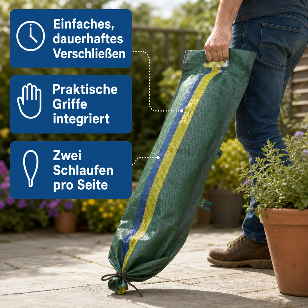 Silosack, Schüttgutsack, HDPE Sack, mit Griff, Schlaufen und Zugband, 25 x 100 cm