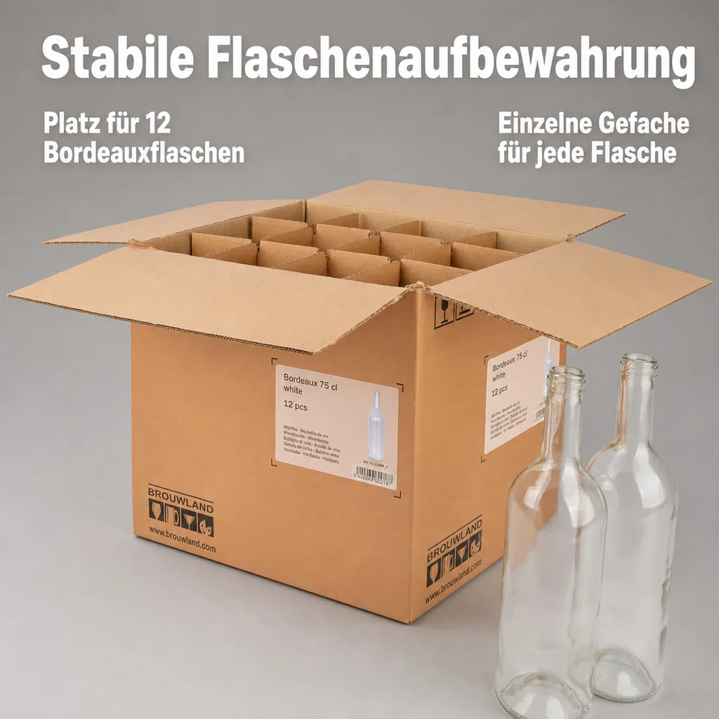 12er Weinflaschen-Karton (Bordeaux 75 cl) - Stabile & umweltfreundliche Flaschenaufbewahrung, Farbe: weiss