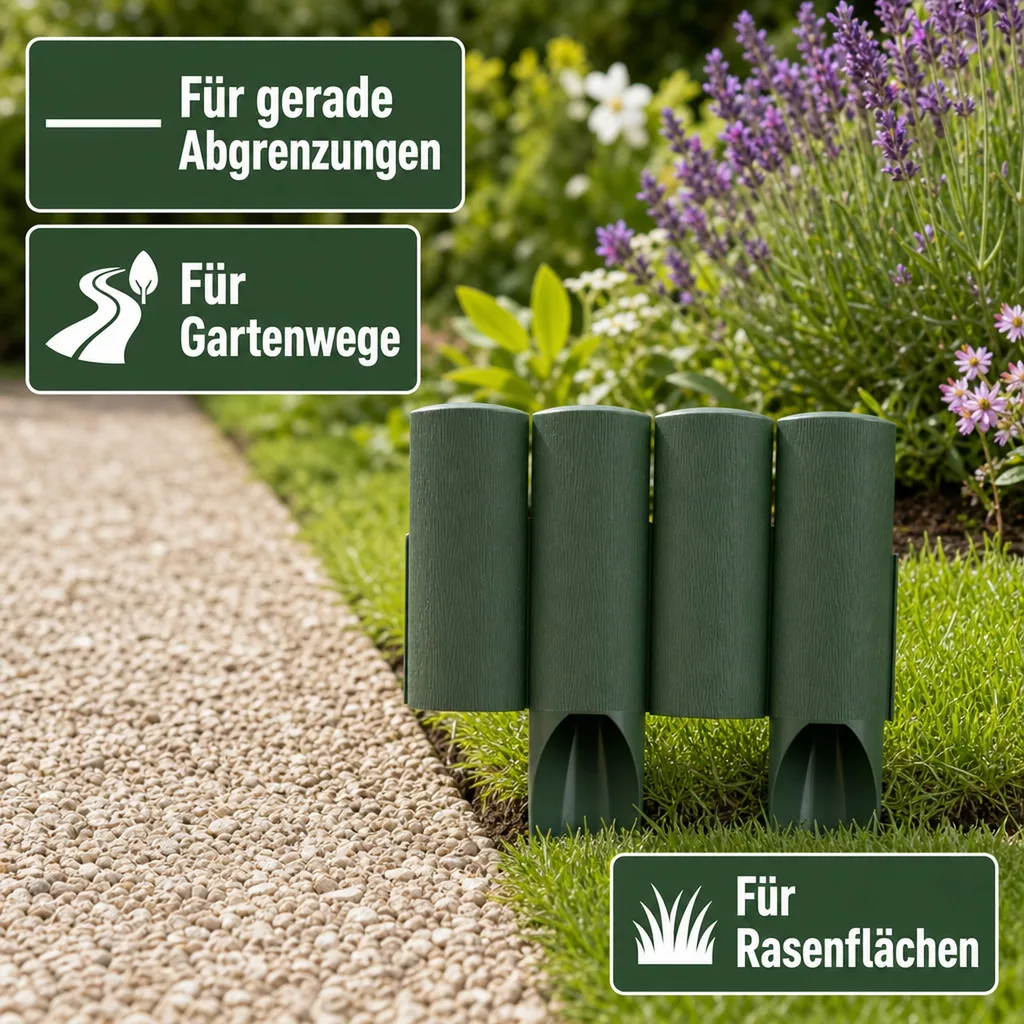 Palisaden aus Kunststoff grun 230cm x 25.5cm | Rasenkanten | Beeteinfassung | Beetumrandung | Beetbegrenzungen