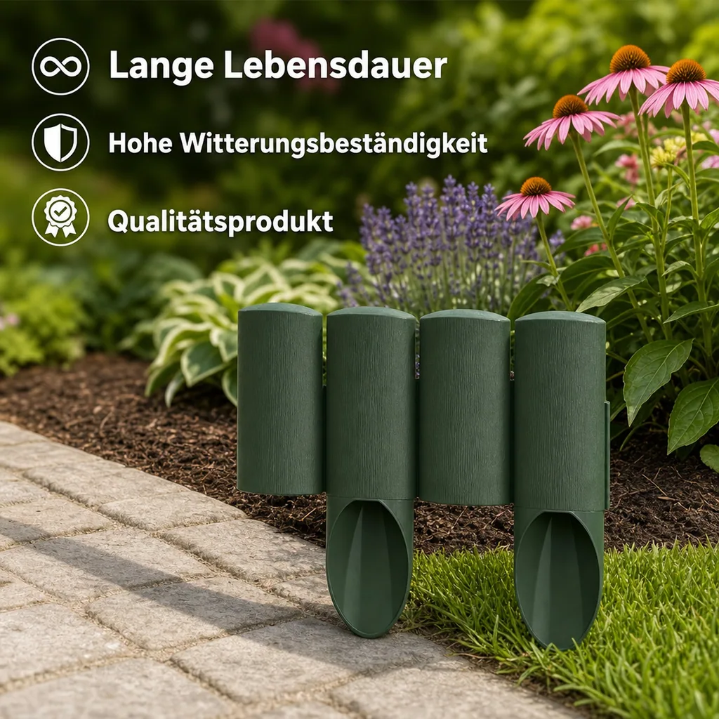 Palisaden aus Kunststoff grun 230cm x 25.5cm | Rasenkanten | Beeteinfassung | Beetumrandung | Beetbegrenzungen
