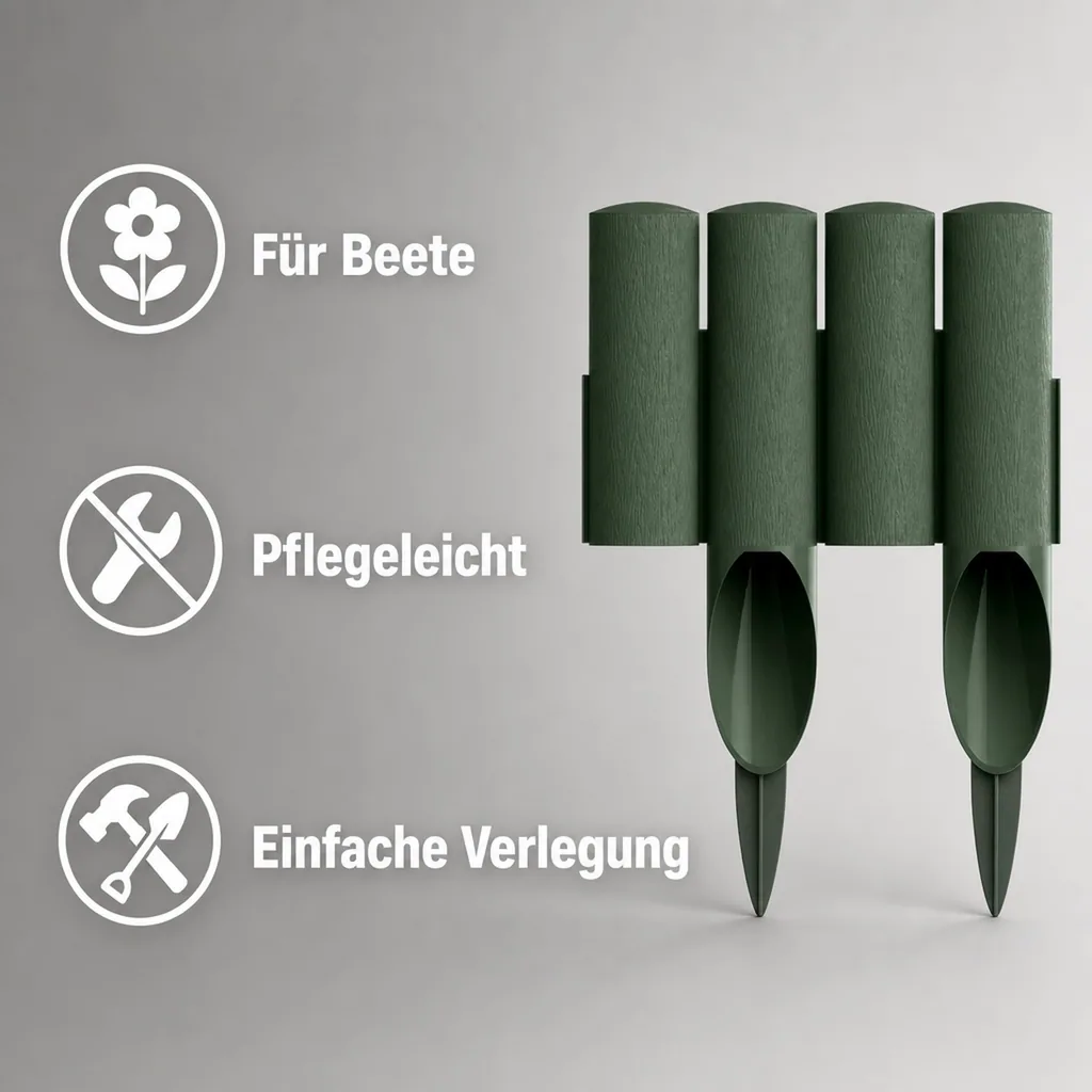 Palisaden aus Kunststoff grun 230cm x 25.5cm | Rasenkanten | Beeteinfassung | Beetumrandung | Beetbegrenzungen