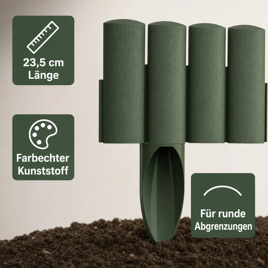 Palisaden aus Kunststoff grun 230cm x 25.5cm | Rasenkanten | Beeteinfassung | Beetumrandung | Beetbegrenzungen