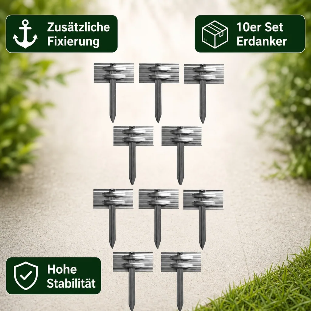10er Set Erdanker Set für Green Universe Rasenkante 10cm Höhe | Bodenanker | Erdnägel