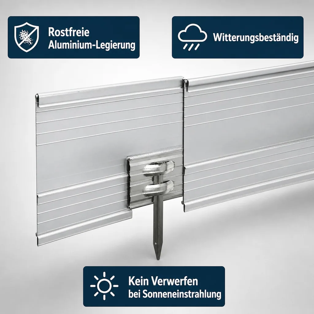 10er Set Ultra Starke Alu Rasenkanten 10cm x 1m (10m lang) | Beeteinfassung | Beetumrandung | Beetbegrenzungen, Color-GS: ohne Farbe