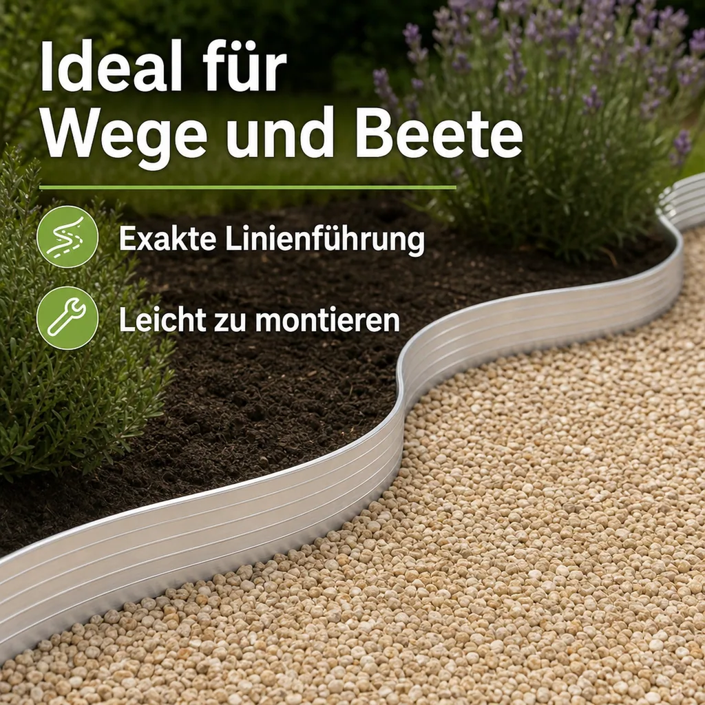 10er Set Ultra Starke Alu Rasenkanten 14cm x 1m (10m lang) | Beeteinfassung | Beetumrandung | Beetbegrenzungen, Color-GS: ohne Farbe