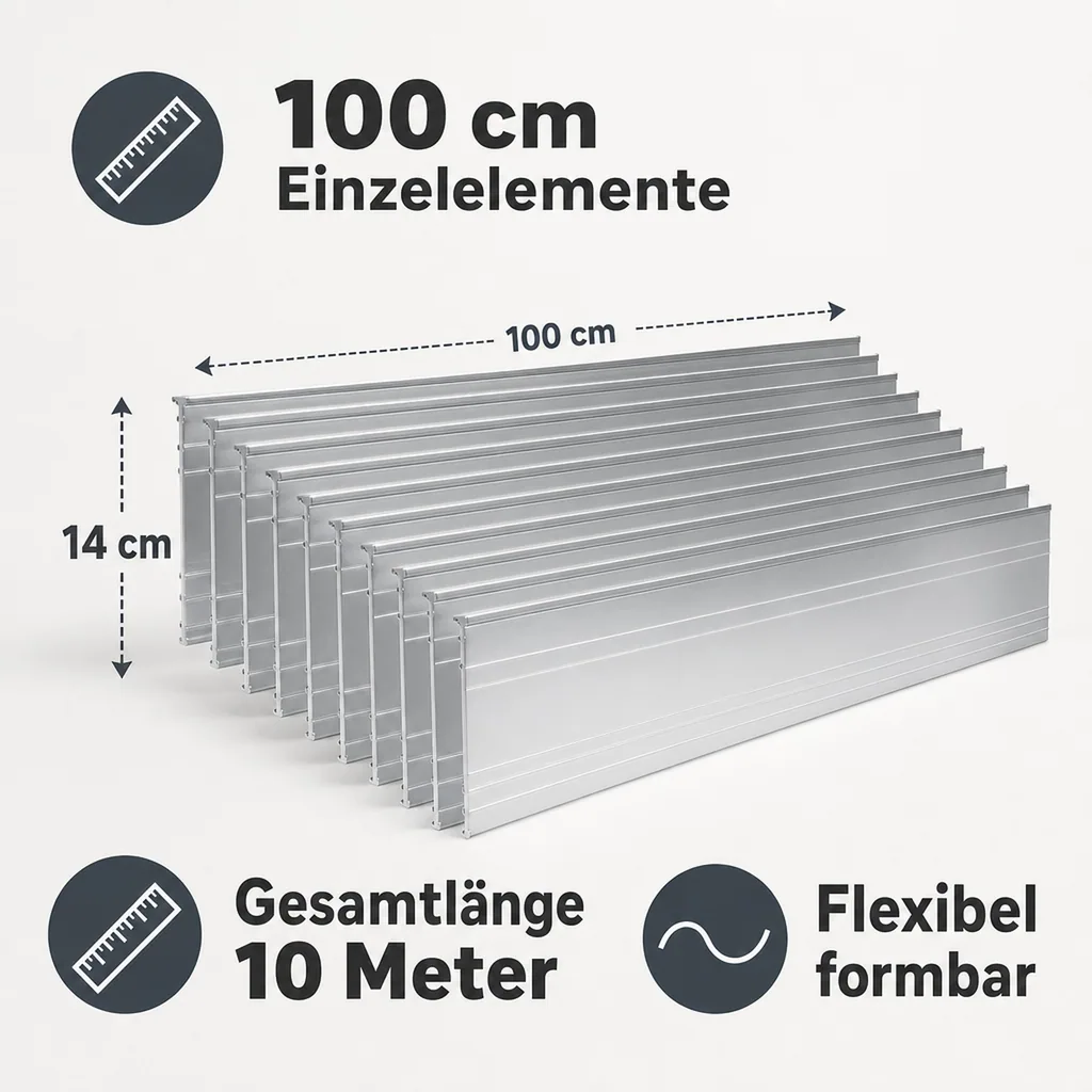 10er Set Ultra Starke Alu Rasenkanten 14cm x 1m (10m lang) | Beeteinfassung | Beetumrandung | Beetbegrenzungen, Color-GS: ohne Farbe