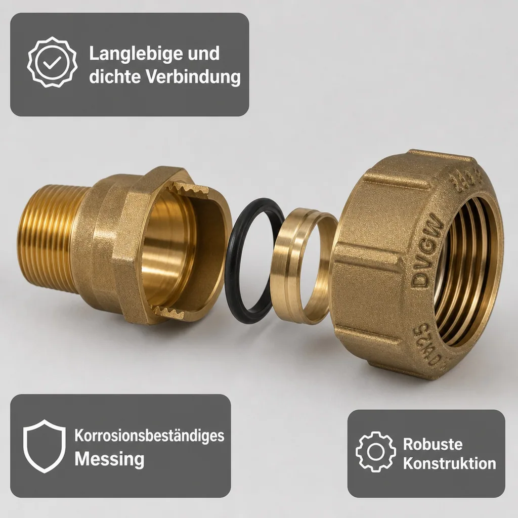 PE Rohr Verschraubung 40mm, Messing, Kupplung AG 1 1/4", Trinkwassergeeignet