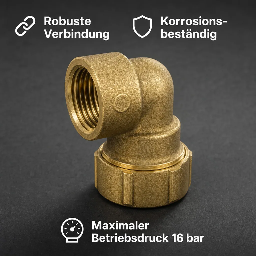 Messing PE Rohr Verschraubung, 90° Winkel, IG 20x1/2"