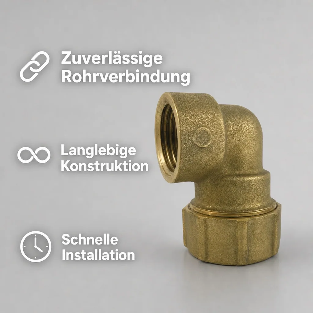 Messing PE Rohr Verschraubung, 90° Winkel, IG 20x1/2"