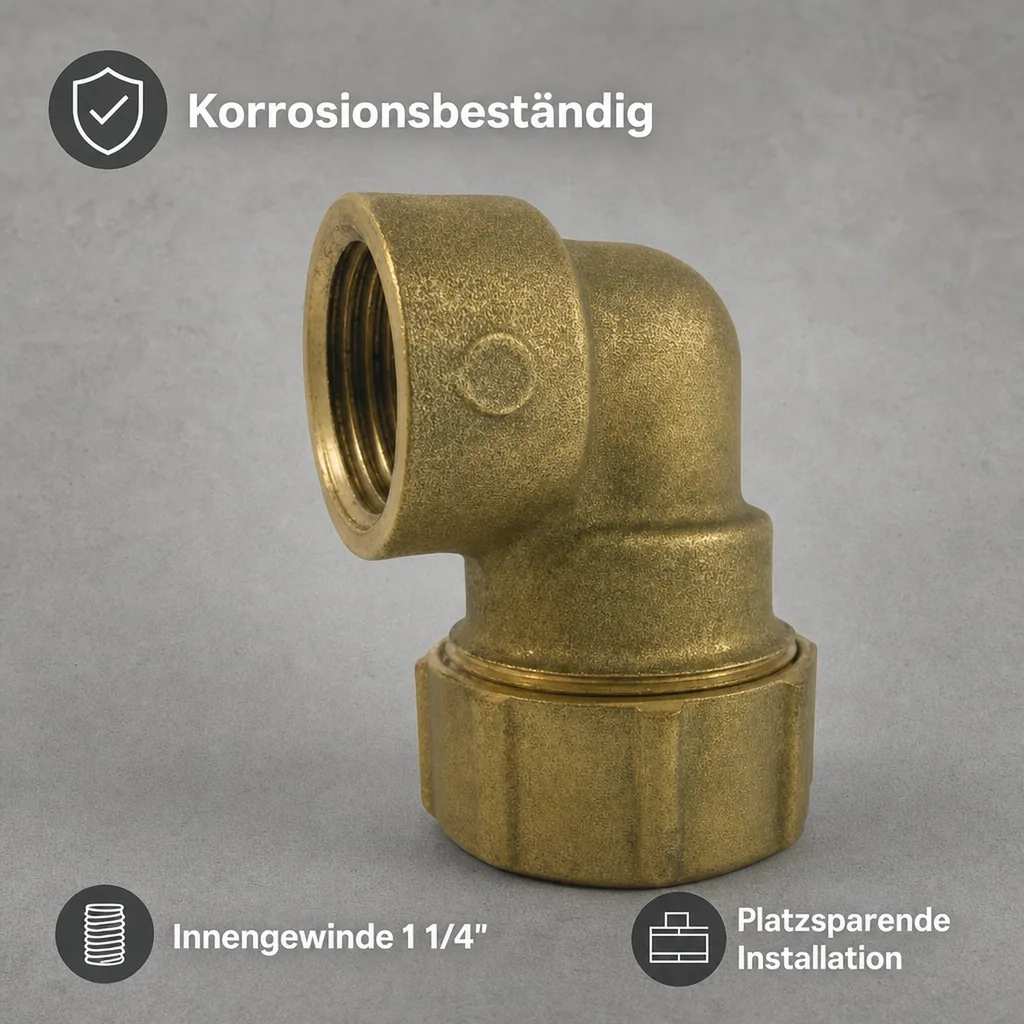 PE Rohr Verschraubung 40mm, Messing, 90° Winkel IG 1 1/4"