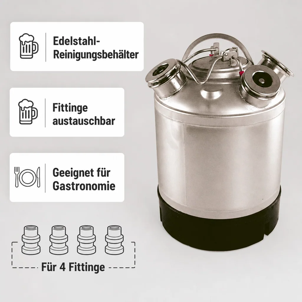 Reinigungsbehälter Edelstahl für 4 Fittinge - Fittinge austauschbar (ohne Fittinge)