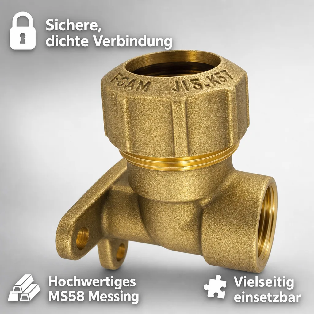 PE Rohr Verschraubung, Messing, 90 Grad, Wandhalterung, 25mm x 3/4 Zoll