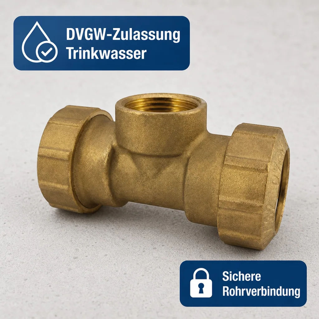 PE Rohr Verschraubung 25mm, Messing T-Stück, Klemmverbinder