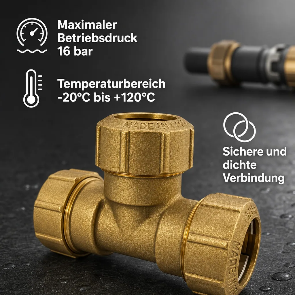 PE Rohr Verschraubung 32mm, Messing T-Stück, Trinkwasser Verschraubung