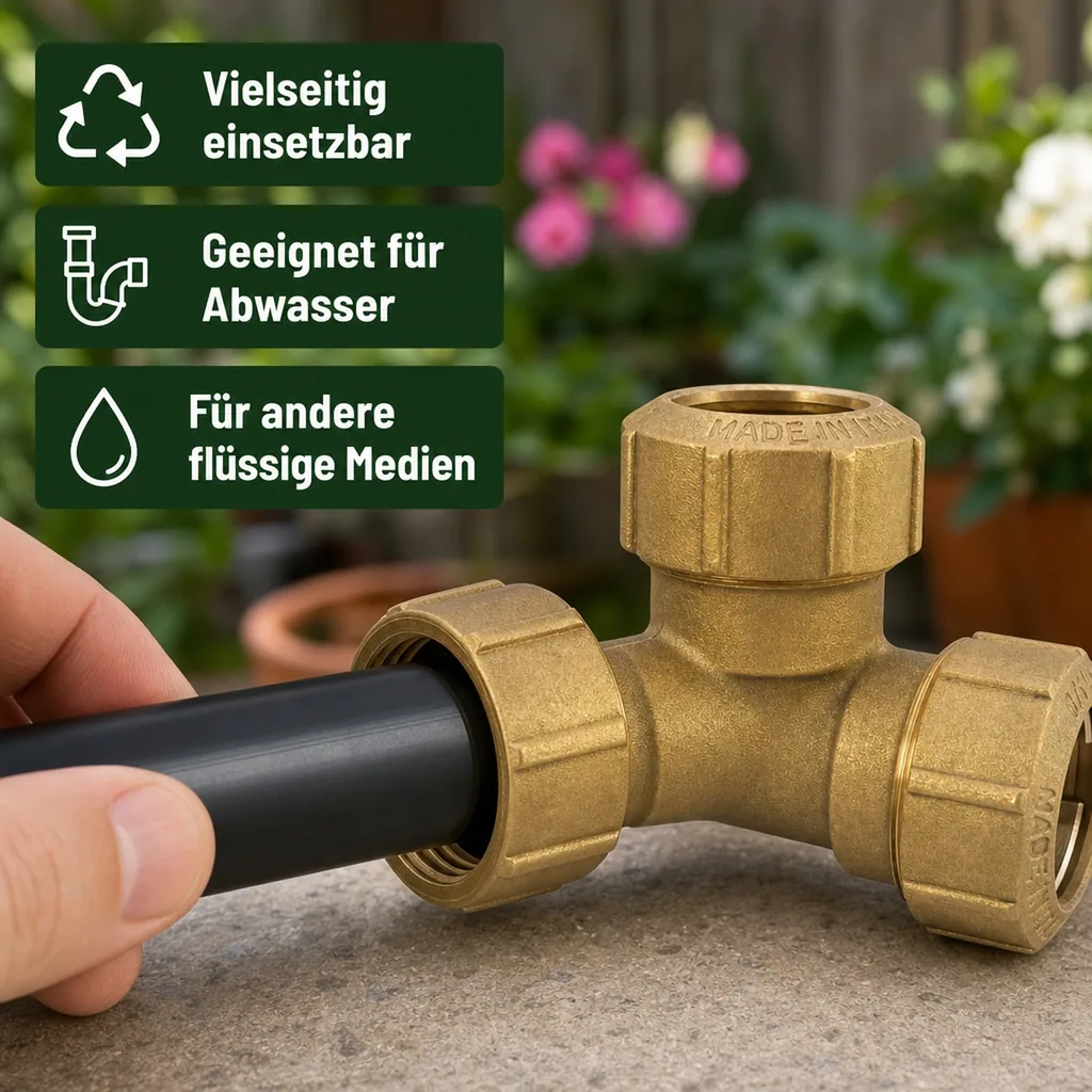 PE Rohr Verbinder, Messing T-Stück 25mm, PE Rohr Verschraubung, Trinkwasser DVGW