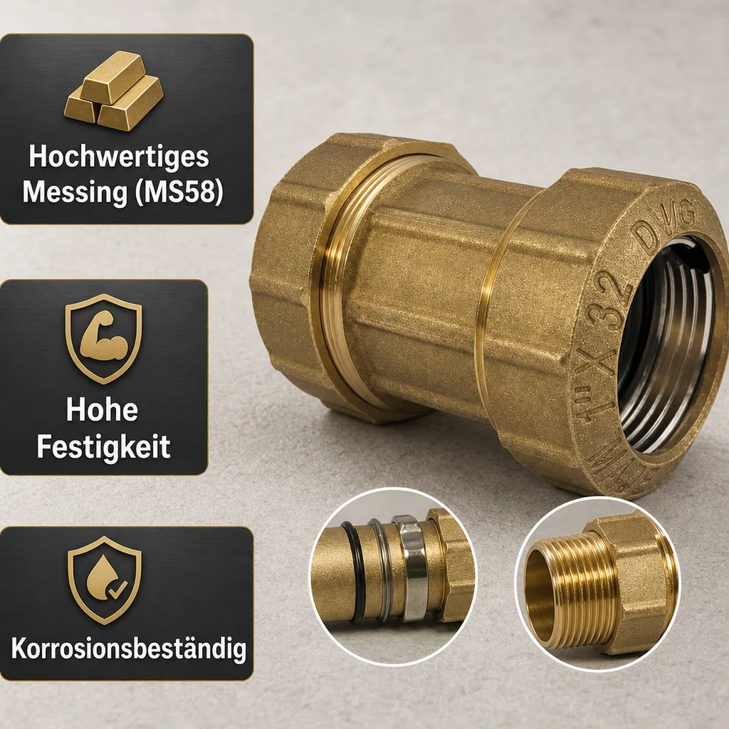 PE Rohr Verschraubung 20mm, Messing, Kupplung, Muffe
