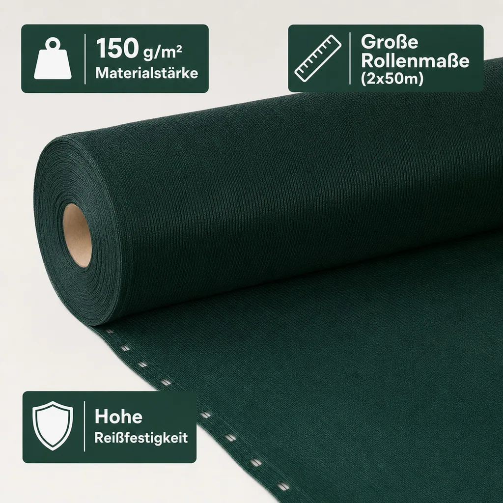 Sichtschutznetz, Windschutznetz 2m x 50m, HDPE, UV-Stabil, Gartenzaun