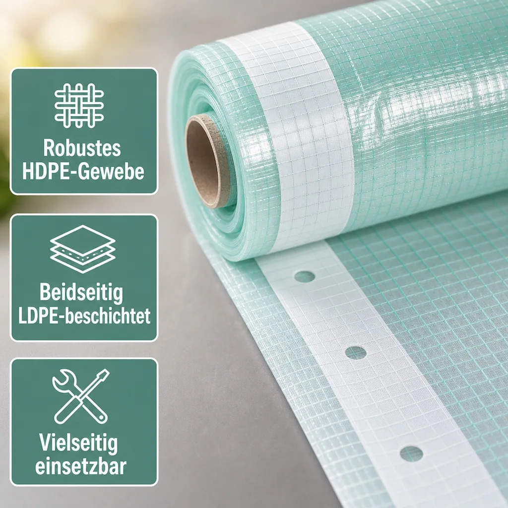 Gitterfolie, Gewächshausfolie, 2 Breite x 5 Meter, Nagelrand, transparente Folie