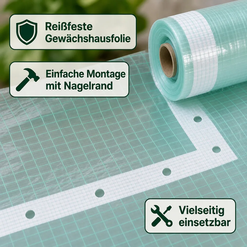 Gitterfolie, Gewächshausfolie mit Nagelrand, 2x3 Meter, reißfest
