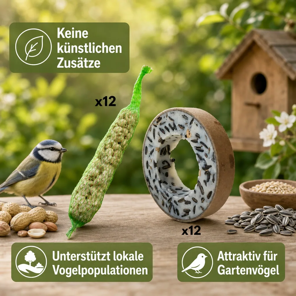 Vogelfutterringe, 12 Meisenringe, 12 Erdnuss-Sticks, Wildvogelfutter