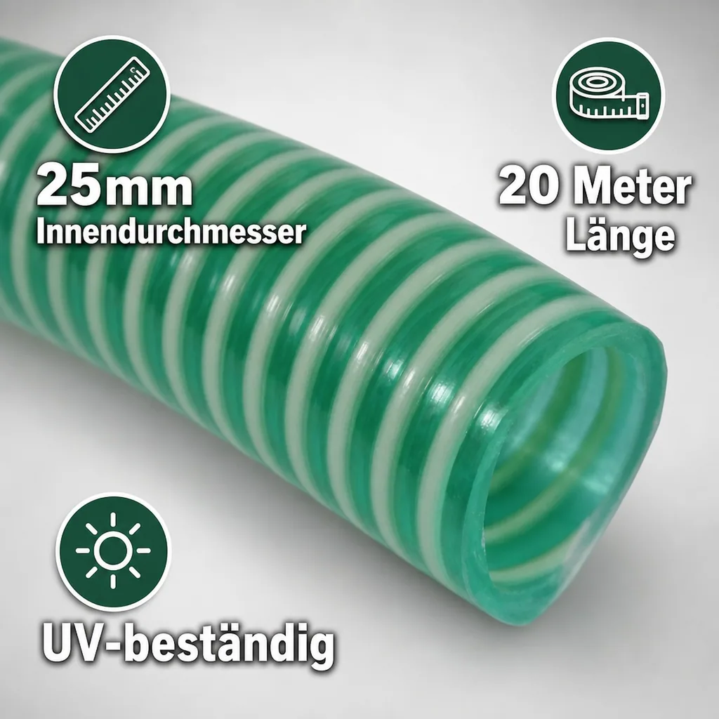 Druckschlauch 25mm, Saug Druckschlauch, 20 Meter, Pool Teich, UV-beständig