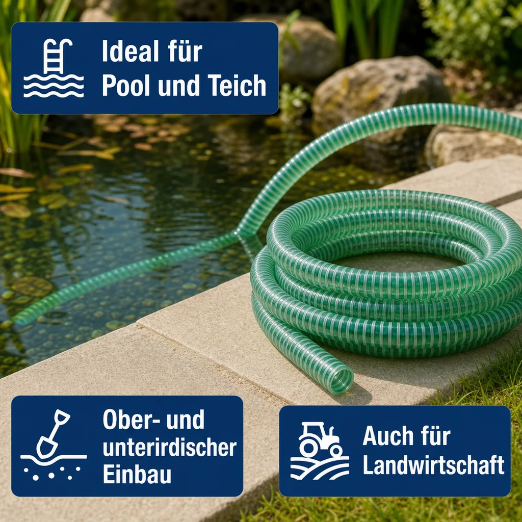 Druckschlauch 25mm, Saug Druckschlauch, 20 Meter, Pool Teich, UV-beständig