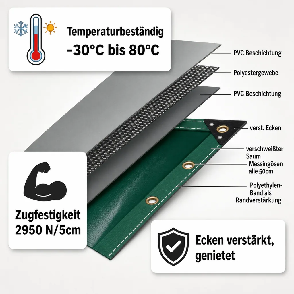 PVC Plane 650g, grün 10 x 12m (120m²), Abdeckplane, LKW Plane, wasserdicht, reißfest