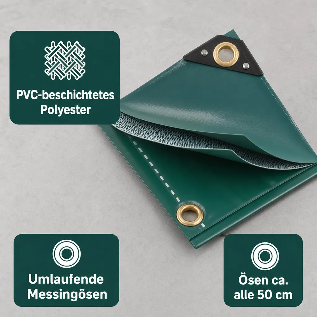 PVC Plane 650g, grün 10 x 12m (120m²), Abdeckplane, LKW Plane, wasserdicht, reißfest