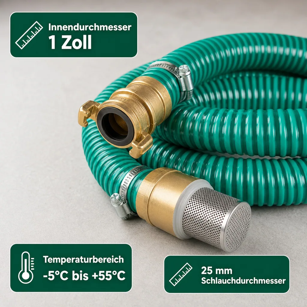 1" PVC Saugschlauchgarnitur 4 Meter
