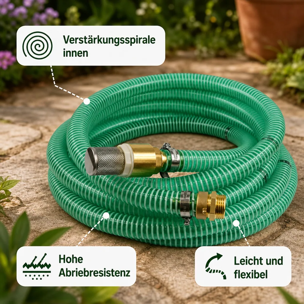 1"/25mm Saug- + Druckschlauch mit Saugkorb, Rückschlagventil + 1" AG Doppelnippel 20m